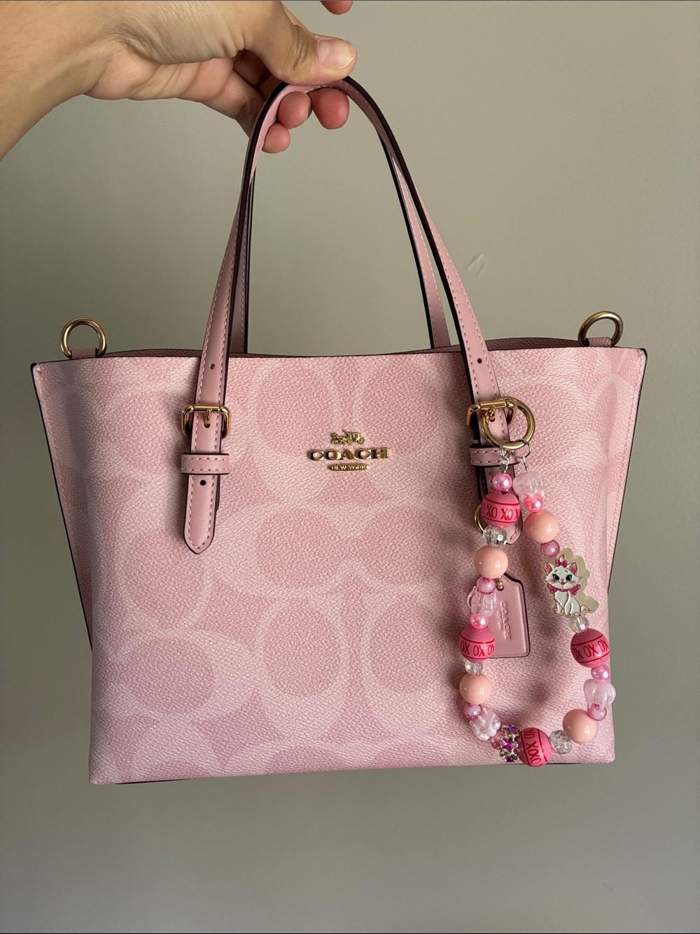 Pink Marie Cat Beaded Phone Charm Keychain